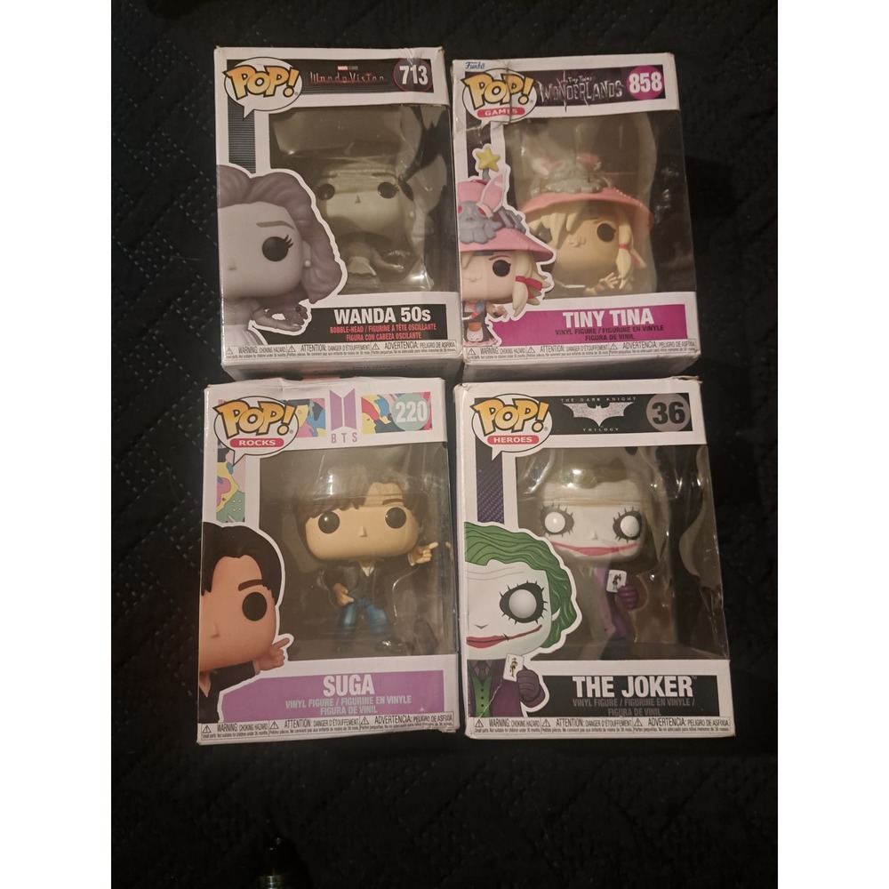 NIB- 4 Popular Funko pop! Tiny Tina, The Joker, Wanda & Suga
